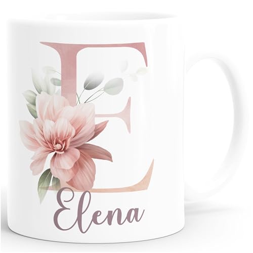 SpecialMe® Kaffee-Tasse Name Initiale Blumen Eukalyptus Floral Monogramm personalisierte Geschenke weiß Keramik-Tasse von SpecialMe