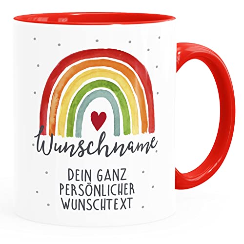 SpecialMe® Kaffee-Tasse Regenbogen personalisiert mit Name und Wunschtext dein eigener Text personalisierbare Geschenke weiss-innen-rot standard von SpecialMe