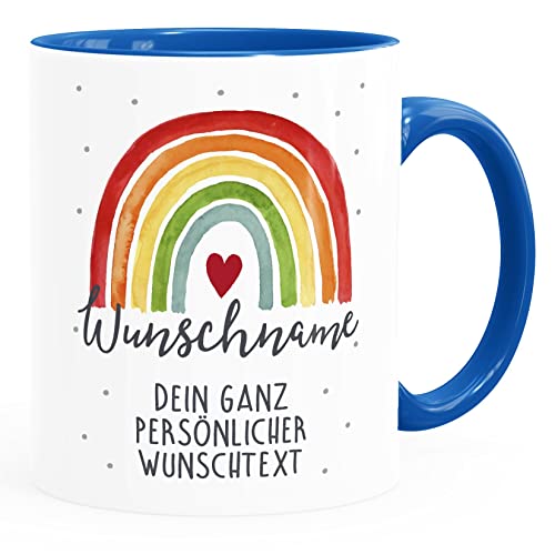 SpecialMe® Kaffee-Tasse Regenbogen personalisiert mit Name und Wunschtext dein eigener Text personalisierbare Geschenke weiß-innen-royal standard von SpecialMe