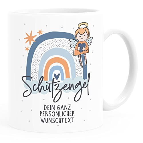 SpecialMe® Kaffee-Tasse Schutzengel Regenbogen personalisierbar mit Wunschtext Geschenk eigene Worte Glücksbringer weiß/blau standard von SpecialMe