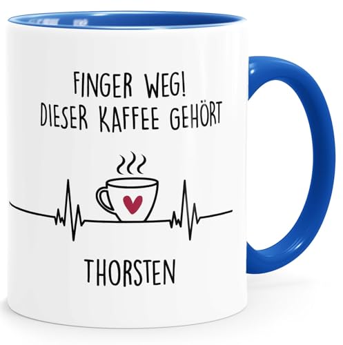 SpecialMe® Kaffee-Tasse Spruch Finger weg personalisiert mit Name Geschenk für Kaffeeliebhaber Bürotasse Lustig weiss-innen-royal standard von SpecialMe