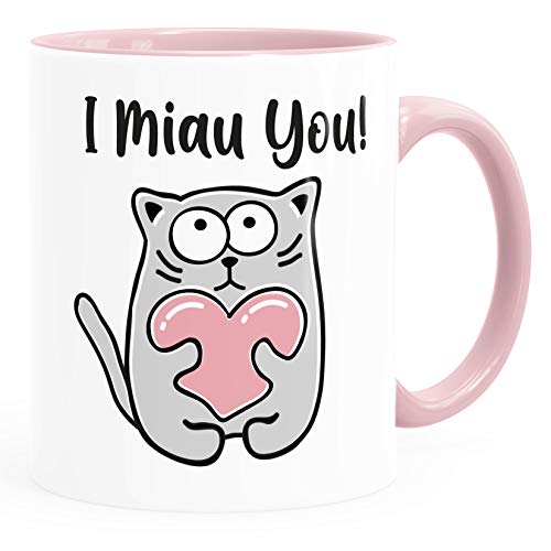 SpecialMe® Kaffee-Tasse Spruch I miau you lustige Katze mit Herz Geschenk-Idee Partner Freund Freundin Katzenliebhaber Liebeserklärung inner-rosa Keramik-Tasse von SpecialMe