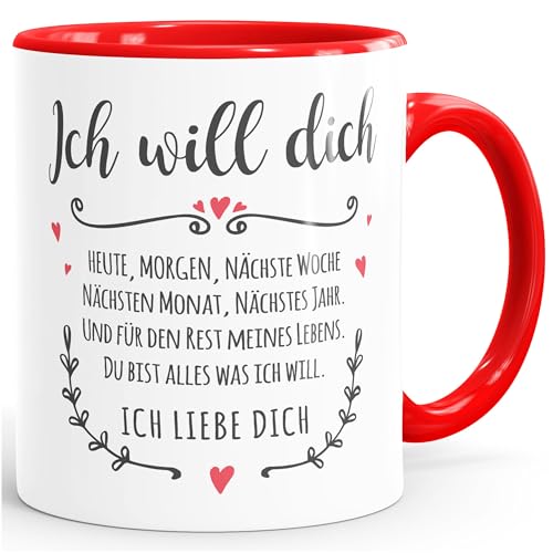 SpecialMe® Kaffee-Tasse Spruch Ich will dich heute, morgen Ich liebe dich Geschenkidee Valentinstag Liebeserklärung ohne Personalisierung inner-rot Keramik-Tasse von SpecialMe