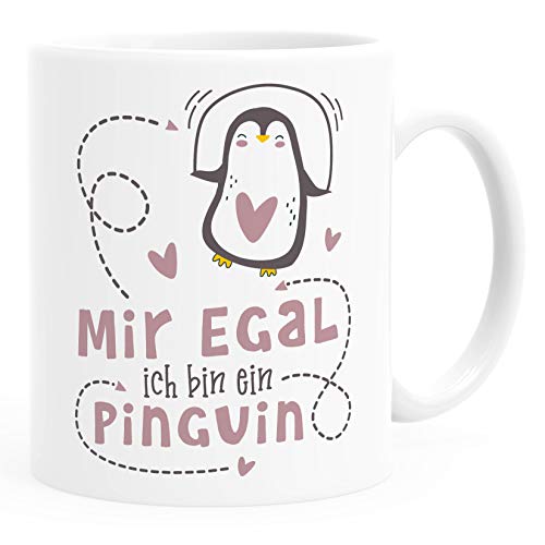 SpecialMe® Kaffee-Tasse Spruch Mir egal ich bin ein Pinguin lustige Spruch-Tasse weiß-rosa Keramik-Tasse von SpecialMe