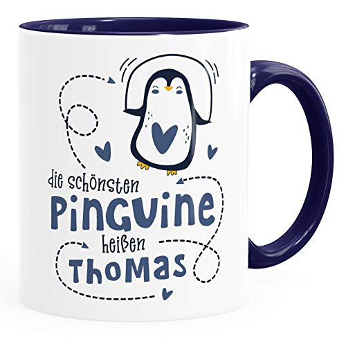 SpecialMe® Kaffee-Tasse Spruch die schönsten Pinguine heißen - eigener Name - personalisierte Geschenke Navy inner-navy Keramik-Tasse von SpecialMe