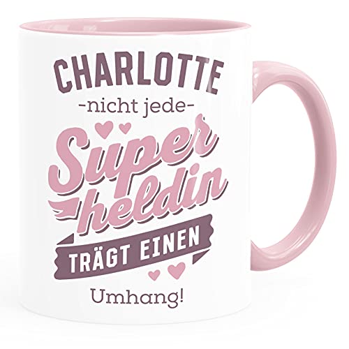 SpecialMe® Kaffee-Tasse Superheld Spruch Nicht jeder Superheld trägt einen Umhang mit Namen persönliche Geschenke Danke Heldin rosa Keramik-Tasse von SpecialMe