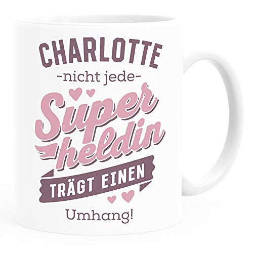 SpecialMe® Kaffee-Tasse Superheld Spruch Nicht jeder Superheld trägt einen Umhang mit Namen persönliche Geschenke Danke Heldin weiß-rosa Keramik-Tasse von SpecialMe