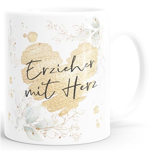 SpecialMe® Kaffee-Tasse [Wunschtext] mit Herz - soziale Berufe, Familie, Freunde kleines Dankeschön Geschenk Danke sagen Erzieher weiß Keramik-Tasse von SpecialMe