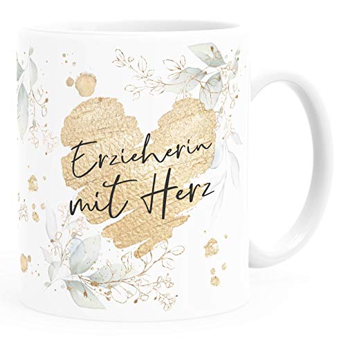 SpecialMe® Kaffee-Tasse [Wunschtext] mit Herz - soziale Berufe, Familie, Freunde kleines Dankeschön Geschenk Danke sagen Erzieherin weiß Keramik-Tasse von SpecialMe