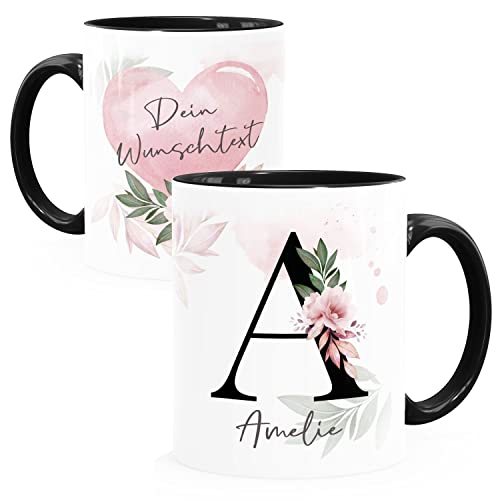 SpecialMe® Kaffee-Tasse mit Buchstabe Initiale Monogramm personalisiert mit Namen Wunschtext persönliche Geschenke Inner-Schwarz Keramik-Tasse von SpecialMe