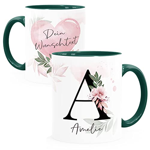 SpecialMe® Kaffee-Tasse mit Buchstabe Initiale Monogramm personalisiert mit Namen Wunschtext persönliche Geschenke inner-grün Keramik-Tasse von SpecialMe