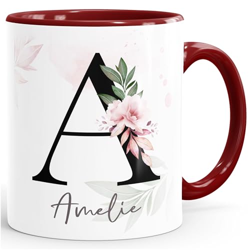 SpecialMe® Kaffee-Tasse mit Name und Spruch mit Herz Initiale Monogramm Dankeschön personalisierte Geschenke Pflegerin bordeauxrot Keramik-Tasse von SpecialMe