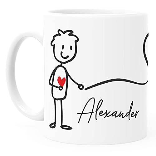 SpecialMe® Kaffee-Tasse mit Namen Liebes-Paar Strichmännchen Motiv personalisierbar Liebesgeschenke Valentinstag Weihnachten (1 Tasse) Variante 1 weiß Keramik-Tasse von SpecialMe