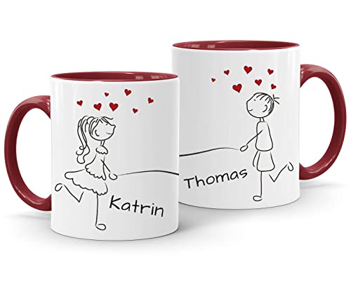 SpecialMe® Kaffee-Tasse mit Namen Liebes-Paar Strichmännchen Motiv personalisierbar Liebesgeschenke Valentinstag Weihnachten (1 Tasse) Variante 3 inner-bordeaux Keramik-Tasse von SpecialMe