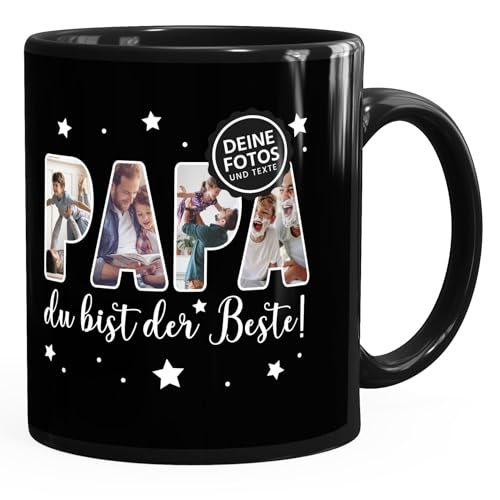 SpecialMe® Kaffee-Tasse mit eigenen Fotos selbst gestalten personalisiertes Geschenk für Papa Vatertagsgeschenk schwarz standard von SpecialMe