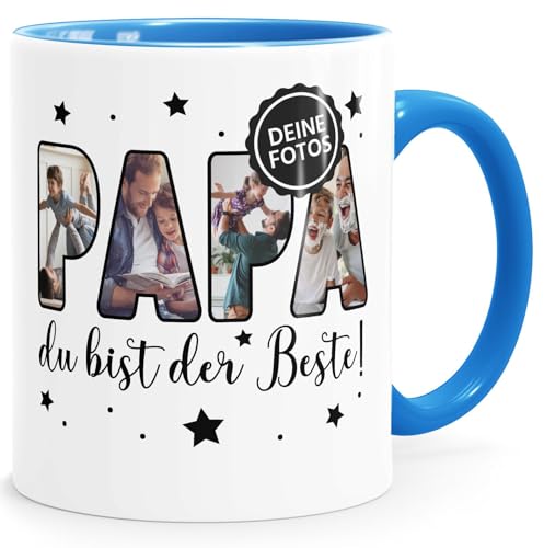 SpecialMe® Kaffee-Tasse mit eigenen Fotos selbst gestalten personalisiertes Geschenk für Papa Vatertagsgeschenk weiß-innen-blau standard von SpecialMe