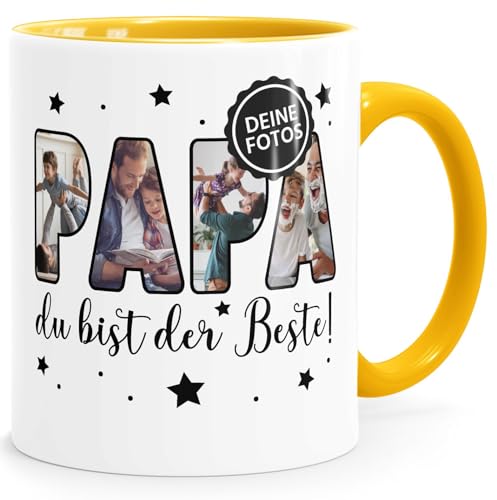 SpecialMe® Kaffee-Tasse mit eigenen Fotos selbst gestalten personalisiertes Geschenk für Papa Vatertagsgeschenk weiss-innen-gelb standard von SpecialMe