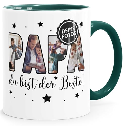 SpecialMe® Kaffee-Tasse mit eigenen Fotos selbst gestalten personalisiertes Geschenk für Papa Vatertagsgeschenk weiß-innen-grün standard von SpecialMe
