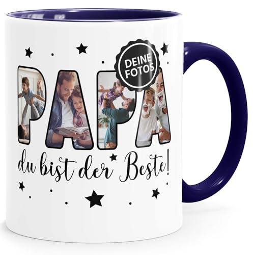 SpecialMe® Kaffee-Tasse mit eigenen Fotos selbst gestalten personalisiertes Geschenk für Papa Vatertagsgeschenk weiß-innen-navy standard von SpecialMe