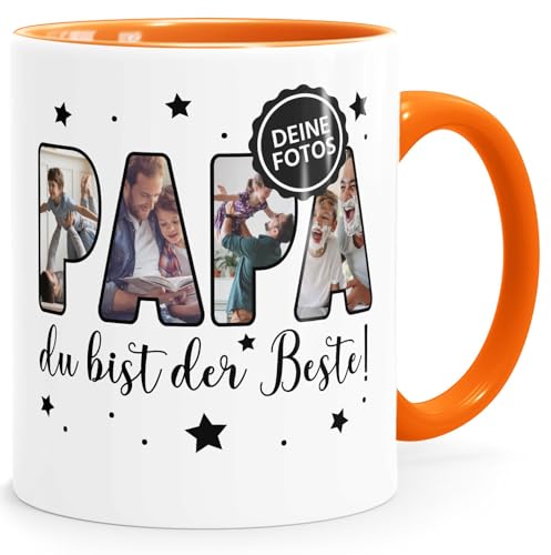 SpecialMe® Kaffee-Tasse mit eigenen Fotos selbst gestalten personalisiertes Geschenk für Papa Vatertagsgeschenk weiss-innen-orange standard von SpecialMe