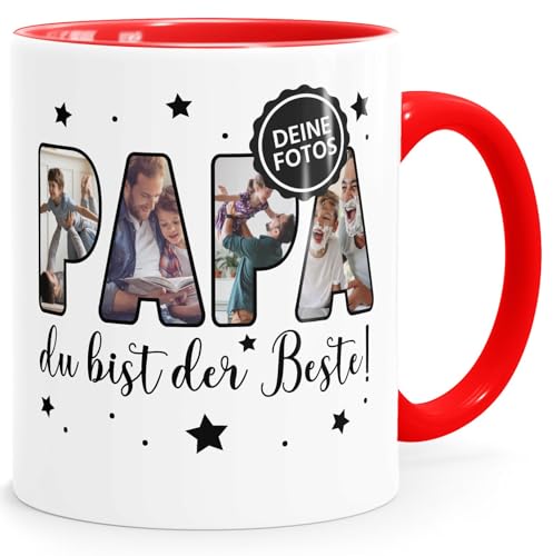 SpecialMe® Kaffee-Tasse mit eigenen Fotos selbst gestalten personalisiertes Geschenk für Papa Vatertagsgeschenk weiss-innen-rot standard von SpecialMe