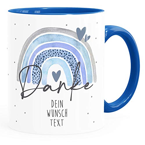 SpecialMe® Kaffeetasse Danke Regenbogen personalisierbar Wunschtext Dankeschön-Geschenk personalisierte Geschenke Personalisiert blau inner-royal Keramik-Tasse von SpecialMe