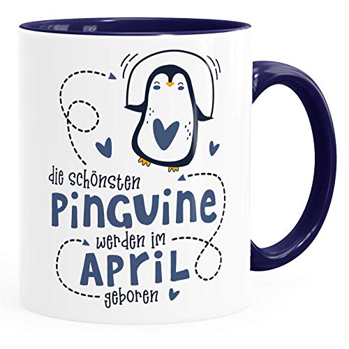 SpecialMe® Kaffeetasse Die Schönsten Pinguine werden im April geboren Geschenk zum Geburtstag inner-navy Keramik-Tasse von SpecialMe