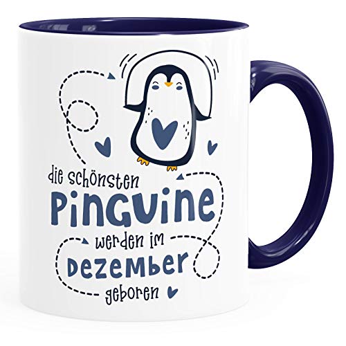 SpecialMe® Kaffeetasse Die Schönsten Pinguine werden im Dezember geboren Geschenk zum Geburtstag inner-navy Keramik-Tasse von SpecialMe