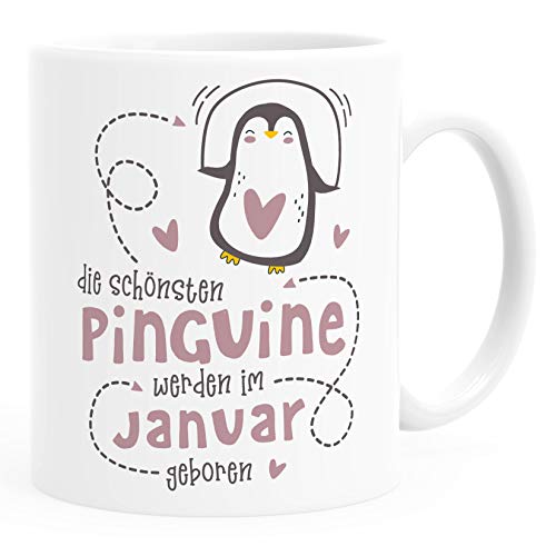 SpecialMe® Kaffeetasse Die Schönsten Pinguine werden im Januar geboren Geschenk zum Geburtstag weiß-rosa Keramik-Tasse von SpecialMe