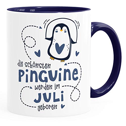 SpecialMe® Kaffeetasse Die Schönsten Pinguine werden im Juli geboren Geschenk zum Geburtstag inner-navy Keramik-Tasse von SpecialMe