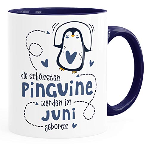 SpecialMe® Kaffeetasse Die Schönsten Pinguine werden im Juni geboren Geschenk zum Geburtstag inner-navy Keramik-Tasse von SpecialMe