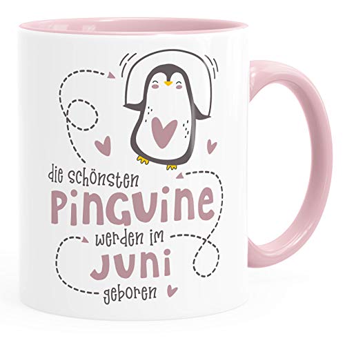 SpecialMe® Kaffeetasse Die Schönsten Pinguine werden im Juni geboren Geschenk zum Geburtstag inner-rosa Keramik-Tasse von SpecialMe