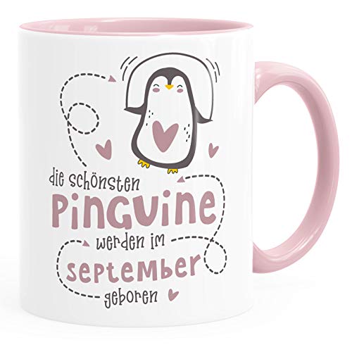 SpecialMe® Kaffeetasse Die Schönsten Pinguine werden im September geboren Geschenk zum Geburtstag inner-rosa Keramik-Tasse von SpecialMe