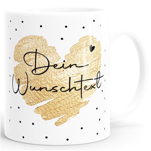 SpecialMe® Kaffeetasse Herz Punkte Dein Wunschtext personalisierbar Tasse personalisierte Geschenke Personalsiert weiß Keramik-Tasse von SpecialMe