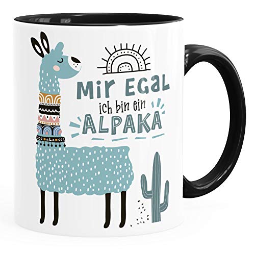 SpecialMe® Kaffeetasse Spruch Mir egal ich bin ein Alpaka - Alpaka-Motiv Lama Geschenk Alpaka-Liebhaber Bürotasse Türkis Inner-Schwarz Keramik-Tasse von SpecialMe