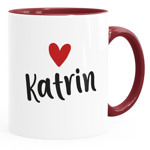 SpecialMe® Kaffeetasse mit Namen und Herz personalisierbares Motiv individuelles Geschenk Liebe beste Freundin inner-bordeaux Keramik-Tasse von SpecialMe