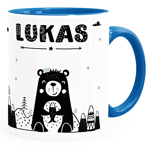 SpecialMe® Kinder-Tasse Bär Tiere Scandi-Style personalisierte Namenstasse für Kinder Jungen inner-blau Keramik-Tasse von SpecialMe