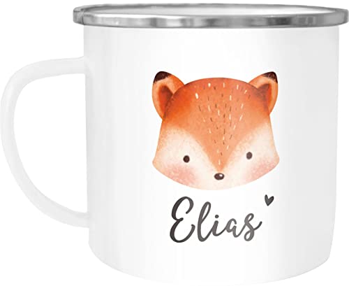 SpecialMe® Kinder-Tasse Emaille Bär, Fuchs, Einhorn mit Namen personalisierte Namenstasse für Kinder Tiermotive Fuchs emaille-weiß-silber standard von SpecialMe