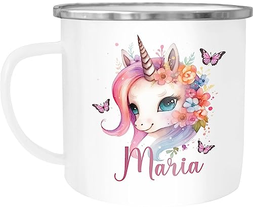 SpecialMe® Kinder-Tasse Emaille personalisiert mit Namen Einhorn Aufdruck Namenstasse individuelle Geschenke emaille-weiß-silber standard von SpecialMe