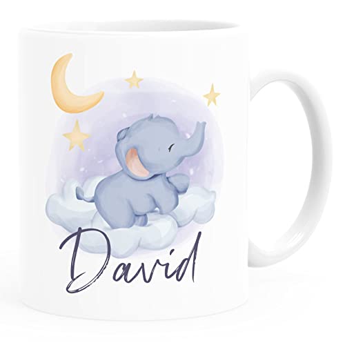 SpecialMe® Kinder-Tasse Kunststoff Elefant auf Wolke mit Namen personalisiert.Namenstasse für Kinder Jungen Mädchen weiß Kunstoff-Tasse von SpecialMe