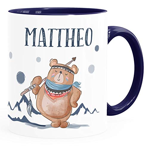 SpecialMe® Kindertasse Boho Bär personalisierte Namenstasse für Kinder Jungen Mädchen inner-navy Keramik-Tasse von SpecialMe