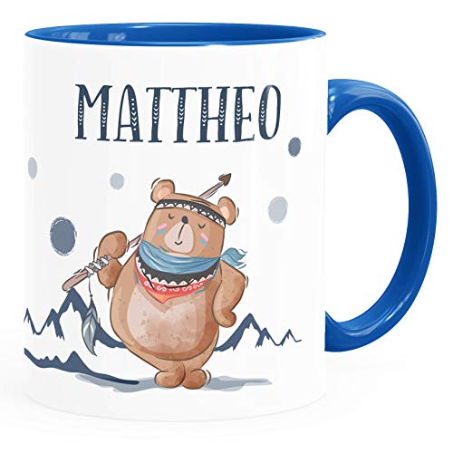 SpecialMe® Kindertasse Boho Bär personalisierte Namenstasse für Kinder Jungen Mädchen inner-royal Keramik-Tasse von SpecialMe