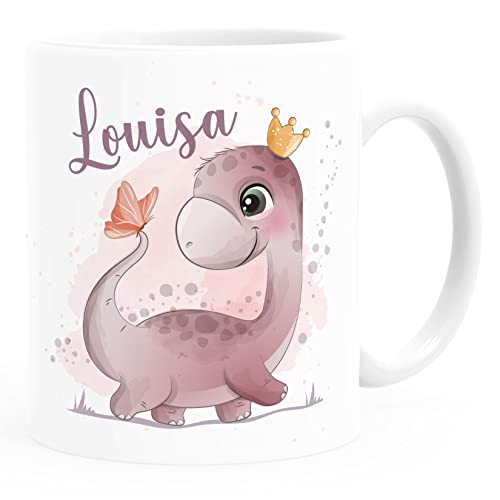 SpecialMe® Kindertasse Dino Dinosaurier Schmetterling personalisierte Tasse mit Name aus Keramik für Kinder Jungen Mädchen Mädchen weiß standard von SpecialMe