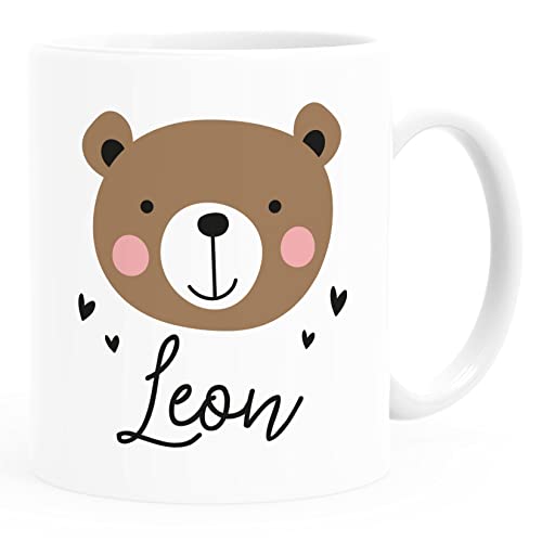 SpecialMe® Kindertasse Kunststoff Bär, Fuchs, Einhorn mit Namen personalisierte Namenstasse für Kinder Tiermotive Jungen Mädchen Bär kunststoff-weiß standard von SpecialMe