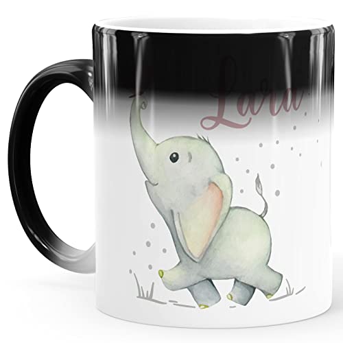 SpecialMe® Kindertasse Kunststoff Elefant personalisiert Kinder Miotiv personalisierte Namenstasse für Kinder Jungen Mädchen schwarz Magic-Tasse von SpecialMe