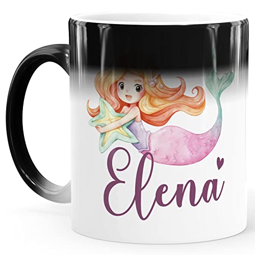 SpecialMe® Kindertasse Meerjungfrau Zaubertasse personalisierte Namenstasse aus Keramik Geschenke für Kinder Mädchen schwarz Magic-Tasse von SpecialMe