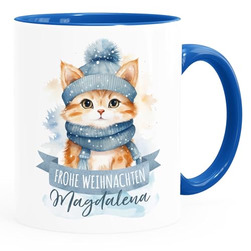 SpecialMe® Kindertasse Weihnachten Tier-Motive personalisiert mit Namen Namenstasse Geschenk für Jungen und Mädchen Katze 2 weiß-innen-royal standard von SpecialMe