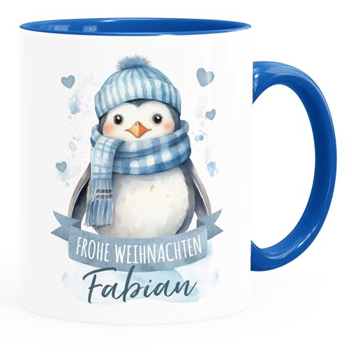 SpecialMe® Kindertasse Weihnachten Tier-Motive personalisiert mit Namen Namenstasse Geschenk für Jungen und Mädchen Pinguin weiß-innen-royal standard von SpecialMe