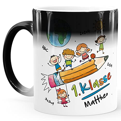 SpecialMe® Kindertasse Zaubertasse Tasse Schulkind Geschenk Einschulung 1. Klasse personalisiert mit Namen für Jungen Mädchen Magic standard von SpecialMe