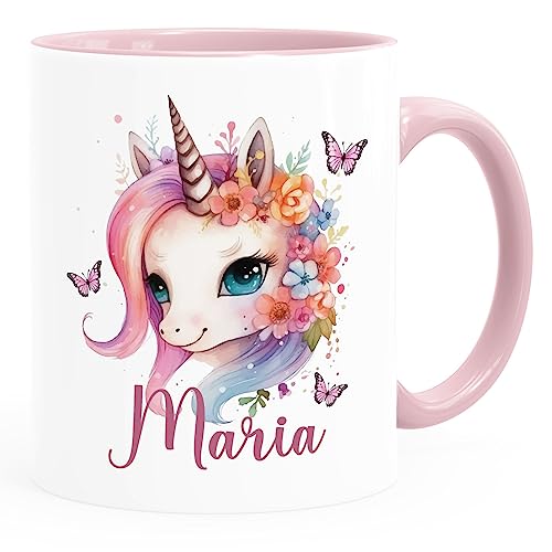 SpecialMe® Kindertasse personalisiert mit Namen Einhorn Aufdruck personalisierte Namenstasse aus Keramik für Kinder Mädchen weiss-innen-rosa standard von SpecialMe